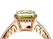 Engraved Engagement Ring Setting for Fancy Yellow Asscher Cut Center with Milgrain Pave Band and Prong Head in Rose Gold