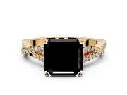 Solitaire Engagement Ring Setting for Fancy Black Asscher Cut Center with Twisted Pave Split Shank and Prong Head in Yellow Gold