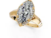 Halo Engagement Ring Setting for Marquise Center with Knife Ridge Cathedral Band and Prong Head in Yellow Gold