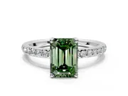 Solitaire Engagement Ring Setting for Fancy Green Emerald Cut Center with Fine Pave Band and Prong Head in Platinum