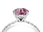 Solitaire Engagement Ring Setting for Fancy Pink Round Cut Center with Fine Pave Band and Claw Prong Head in Platinum