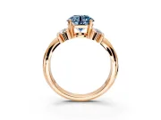 Solitaire Engagement Ring Setting for Fancy Blue Round Cut Center with Grooved Bar Accent Band and Prong Head in Rose Gold