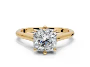 Solitaire Engagement Ring Setting for Cushion Cut Center with Cathedral Band and Prong Head in Yellow Gold