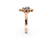 Cluster Halo Engagement Ring Setting for Fancy Blue Heart-Shaped Center with Milgrain Bezel Accents and Prong Head in Rose Gold