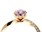 Side Accent Engagement Ring Setting for Fancy Pink Pear-Shaped Center with Accent Shoulders and Prong Head in Yellow Gold