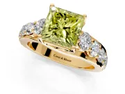Solitaire Engagement Ring Setting for Fancy Yellow Princess Cut Center with Graduated Shared Prongs and Prong Head in Yellow Gold