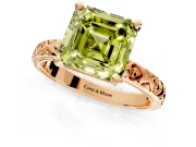 Solitaire Engagement Ring Setting for Fancy Yellow Asscher Cut Center with XO Engraved Band and Prong Head in Rose Gold