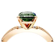Solitaire Engagement Ring Setting for Fancy Green Radiant Cut Center with Milgrain-Edged Pave Band and Prong Head in Rose Gold
