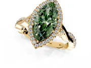 Halo Engagement Ring Setting for Fancy Green Marquise Center with Twist Band and Prong Head in Yellow Gold