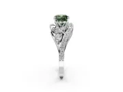 Halo Engagement Ring Setting for Fancy Green Cushion Cut Center with Marquise and Pave Bypass Band and Prong Head in White Gold