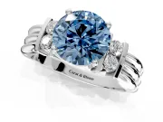 Solitaire Engagement Ring Setting for Fancy Blue Round Cut Center with Grooved Bar Accent Band and Prong Head in Sterling Silver