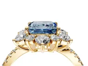 Floral Halo Engagement Ring Setting for Fancy Blue Princess Cut Center with Pave Accents and Prong Head in Yellow Gold