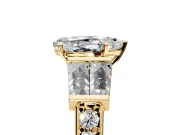 Channel-Set Engagement Ring Setting for Pear-Shaped Center with Baguette Band and Prong Head in Yellow Gold