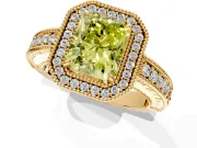 Milgrain Halo Engagement Ring Setting for Fancy Yellow Radiant Cut Center with Pave Band and Prong Head in Yellow Gold