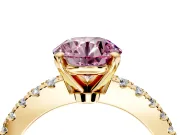 Solitaire Engagement Ring Setting for Fancy Pink Round Cut Center with Single Row Accent Band and Prong Head in Yellow Gold