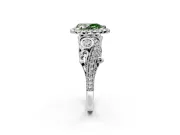 Milgrain Halo Engagement Ring Setting for Fancy Green Pear-Shaped Center with Shoulder Bezels and Prong Head in White Gold