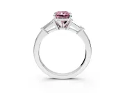 3 Stone Engagement Ring Setting for Fancy Pink Radiant Cut Center with Channel Baguette Accents and Prong Head in Sterling Silver