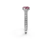Solitaire Engagement Ring Setting for Fancy Pink Round Cut Center with Engraved Pave Band and Prong Head in Sterling Silver