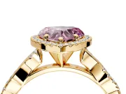 Halo Engagement Ring Setting for Fancy Pink Heart-Shaped Center with Pave and Plain Twist Band and Prong Head in Yellow Gold