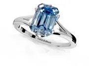 Solitaire Engagement Ring Setting for Fancy Blue Emerald Cut Center with Plain Split Shank and Prong Head in Platinum