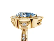 Halo Engagement Ring Setting for Fancy Blue Pear-Shaped Center with Milgrain Rim, Pave Band and Prong Head in Yellow Gold