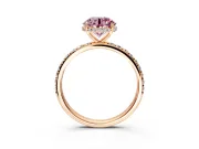 Hidden Halo Engagement Ring Setting for Fancy Pink Round Cut Center with Pave Band and Prong Head in Rose Gold