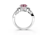 3 Stone Engagement Ring Setting for Fancy Pink Round Cut Center with Pave Split Shank and Prong Head in Sterling Silver