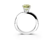 Solitaire Engagement Ring Setting for Fancy Yellow Princess Cut Center with Milgrain-Edged Pave Band and Prong Head in White Gold