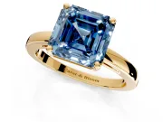 Solitaire Engagement Ring Setting for Fancy Blue Asscher Cut Center with Basket Rail and Prong Head in Yellow Gold