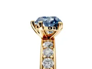 Solitaire Engagement Ring Setting for Fancy Blue Heart-Shaped Center with Channel-Set Accents and Prong Head in Yellow Gold