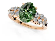 Cluster Engagement Ring Setting for Fancy Green Oval Center with 2-Row Shoulder Clusters and Prong Head in Rose Gold