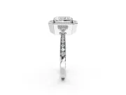 Halo Engagement Ring Setting for Radiant Cut Center with Milgrain Rim, Pave Band and Prong Head in Platinum