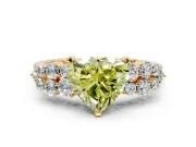 Cluster Engagement Ring Setting for Fancy Yellow Heart-Shaped Center with 2-Row Shoulder Clusters and Prong Head in Yellow Gold