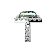Pave Halo Engagement Ring Setting for Fancy Green Princess Cut Center with Single Row Pave Band and Prong Head in Sterling Silver