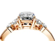 Solitaire Engagement Ring Setting for Emerald Cut Center with Marquise Flower Shoulders and Prong Head in Rose Gold