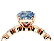 Solitaire Engagement Ring Setting for Fancy Blue Cushion Cut Center with Beaded Bezel Station Band and Prong Head in Rose Gold