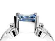 Solitaire Engagement Ring Setting for Fancy Blue Asscher Cut Center with Twisted Band and Scroll Prong Head in Platinum