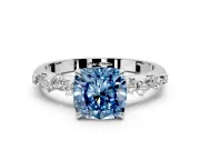 Cluster Engagement Ring Setting for Fancy Blue Cushion Cut Center with Round Cut Accent Band and Prong Head in Platinum