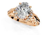 Solitaire Engagement Ring Setting for Oval Center with Filigree Accent Basket and Prong Head in Rose Gold