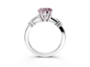 Bar-Set Engagement Ring Setting for Fancy Pink Heart-Shaped Center with Tapered Baguette Accents and Prong Head in Sterling Silver
