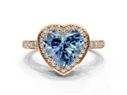 Halo Engagement Ring Setting for Fancy Blue Heart-Shaped Center with Metal-Rimmed Halo, Pave Band and Prong Head in Rose Gold