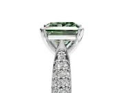 Solitaire Engagement Ring Setting for Fancy Green Princess Cut Center with Multi-Row Accents and Prong Head in Sterling Silver