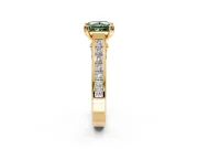 Solitaire Engagement Ring Setting for Fancy Green Princess Cut Center with Channel Band and Double Claw Prong Head in Yellow Gold