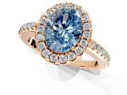 Pave Halo Engagement Ring Setting for Fancy Blue Oval Center with Single Row Pave Band and Prong Head in Rose Gold