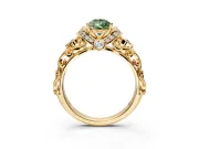 Solitaire Engagement Ring Setting for Fancy Green Pear-Shaped Center with Filigree Band and Prong Head in Yellow Gold