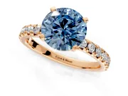 Solitaire Engagement Ring Setting for Fancy Blue Round Cut Center with Large Accents and Prong Head in Rose Gold