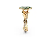 Solitaire Engagement Ring Setting for Fancy Green Marquise Center with Pave and Plain Crossover Band and Prong Head in Yellow Gold