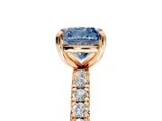 Solitaire Engagement Ring Setting for Fancy Blue Cushion Cut Center with Shared-Prong Accents and Prong Head in Rose Gold
