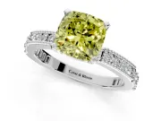 Solitaire Engagement Ring Setting for Fancy Yellow Cushion Cut Center with Milgrain-Edged Pave Band and Prong Head in Sterling Silver