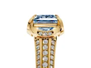 Solitaire Engagement Ring Setting for Fancy Blue Princess Cut Center with Accented Split Shank and Prong Head in Yellow Gold